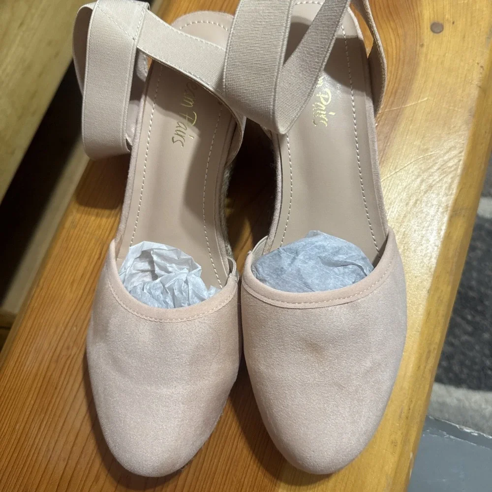 DREAM PAIRS Women Espadrilles Wedge Sandals Sz 9 Elastic Ankle Strap Close Toe